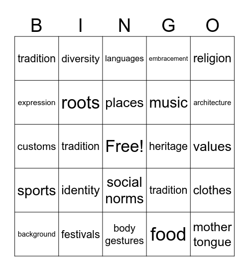 10.3 Culture Bingo Card