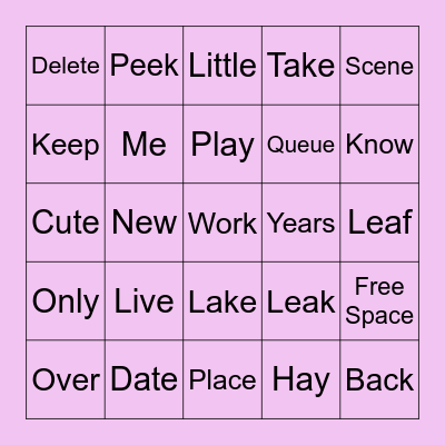 Sight Words Bingo Card