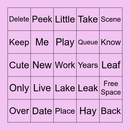 Sight Words Bingo Card