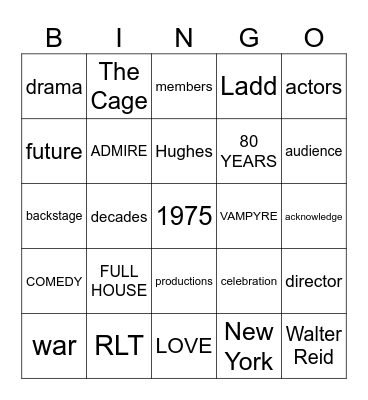 RLT 80TH ANNIVERSARY Bingo Card