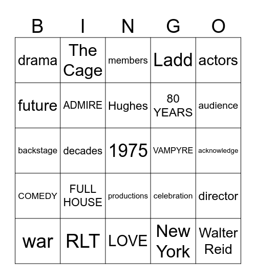 RLT 80TH ANNIVERSARY Bingo Card