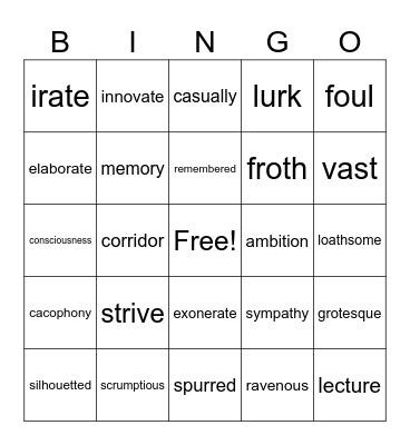 Vocabulary BINGO Card