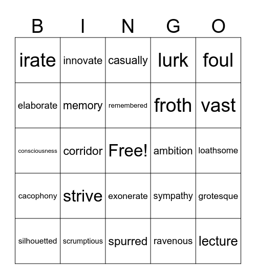 Vocabulary BINGO Card
