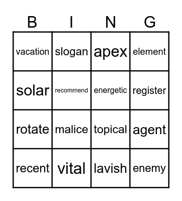 2.1 Bingo Card