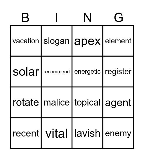 2.1 Bingo Card