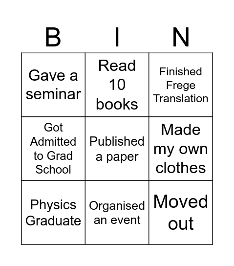 Untitled Bingo Card