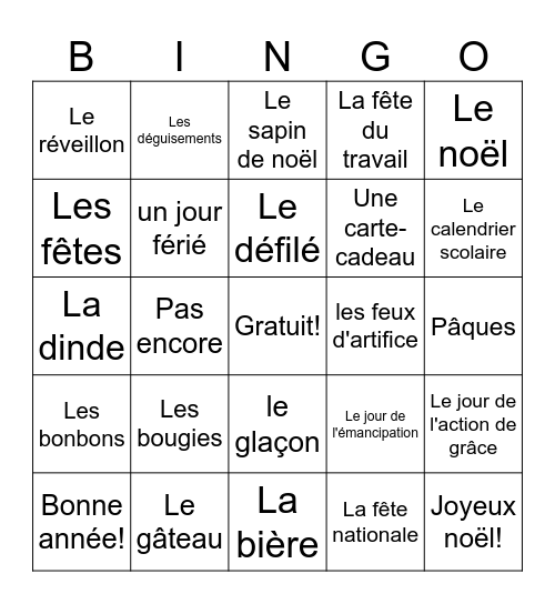 Les fètes françaises Bingo Card