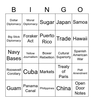 Imperialism Bingo Card