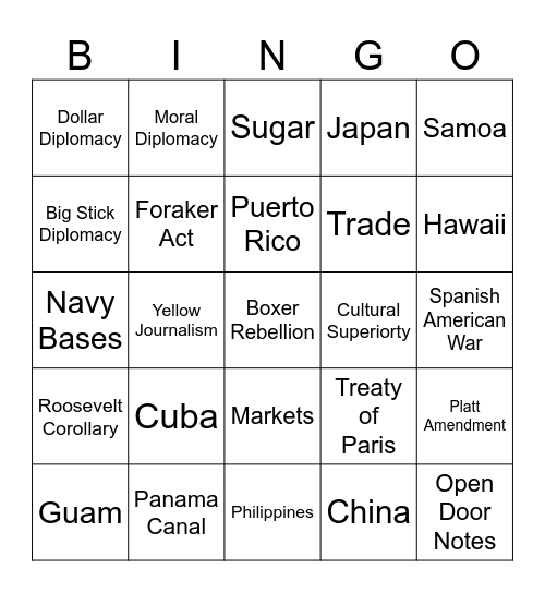 Imperialism Bingo Card