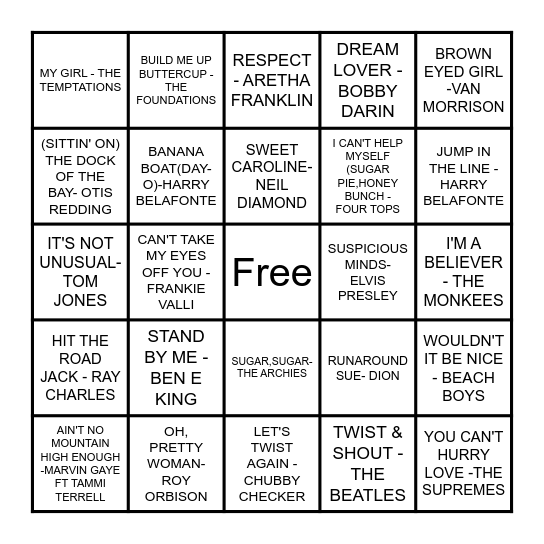 CLASSIC OLDIES Bingo Card