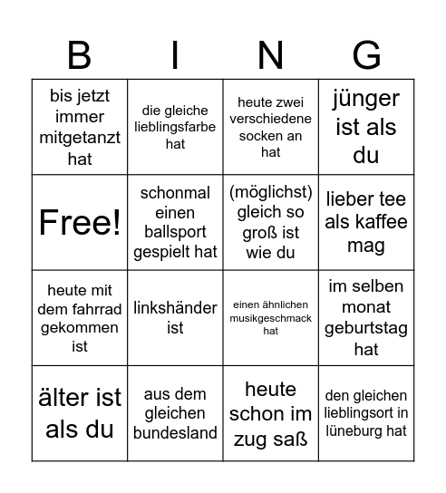 finde jemanden, der/die Bingo Card