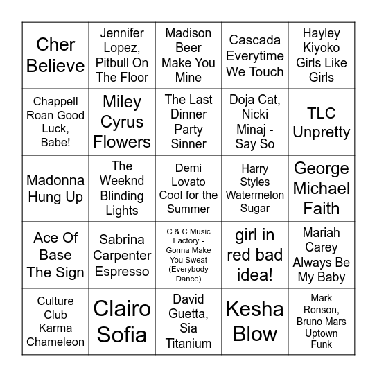 ★ Music Bingo w Bonnie Anne ★ Bingo Card