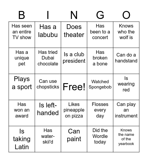 Yearbook Icebreaker Bingo! Bingo Card