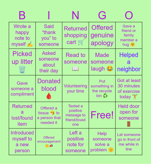 Health RAK Bingo Card