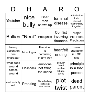 Dhar Mann Bingo Card
