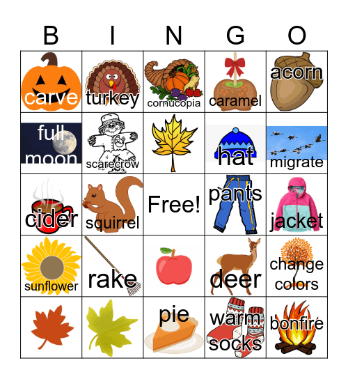 Fall vocab Bingo Card