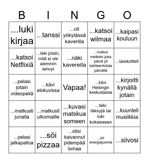 Löydä joku, joka... Bingo Card