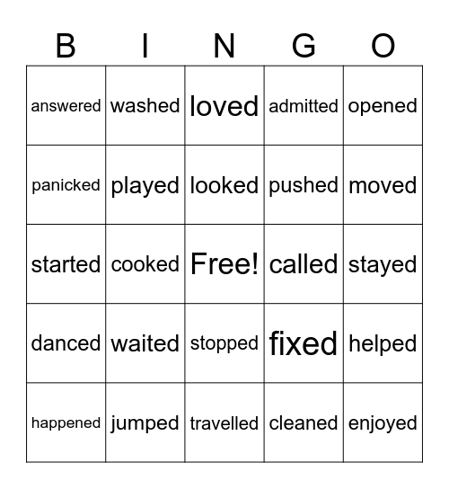 Regular Verb Bingo Card