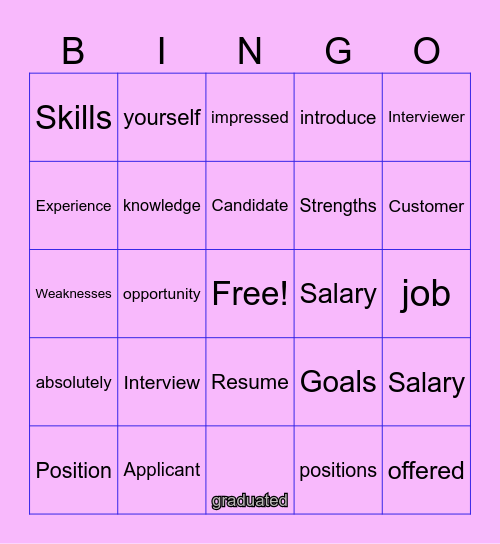 Interview Bingo Card