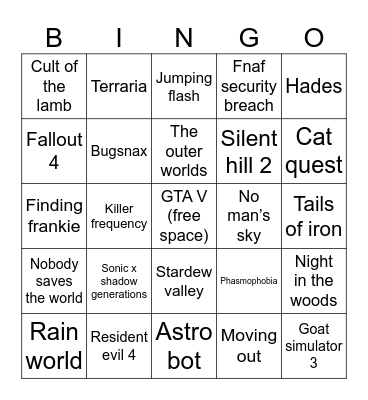My game library bingo Card