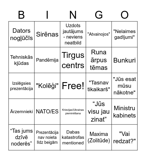 Civilā aizsardzība Bingo Card