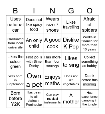 Find someone who Bingo Card