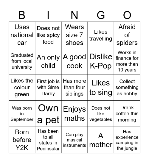Find someone who Bingo Card