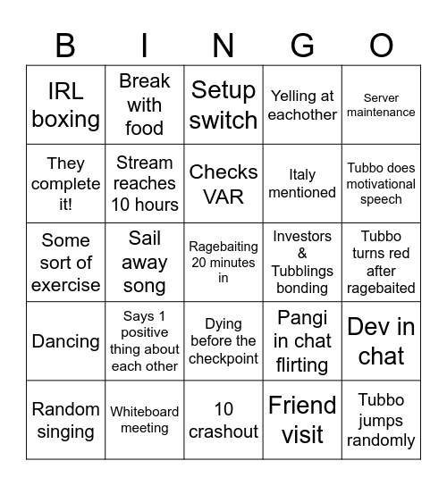 Paddleathon Bingo Card