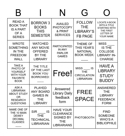 Library Bingo Card Bingo Card