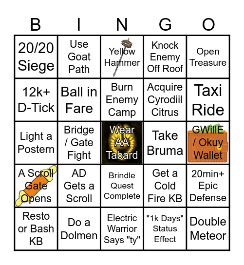 AA's Cyrodiil Bingo Card