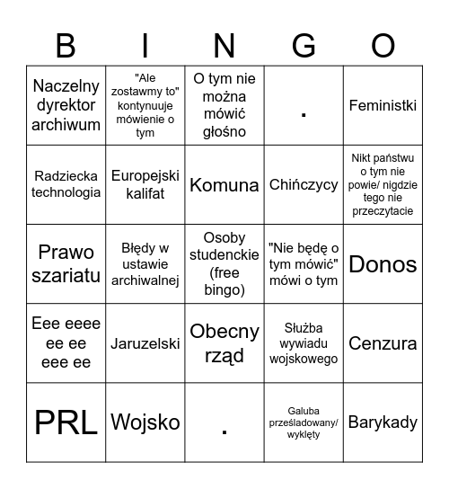 Prawo Archiwalne Bingo Card
