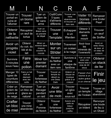 Bingo Minecraft Bingo Card