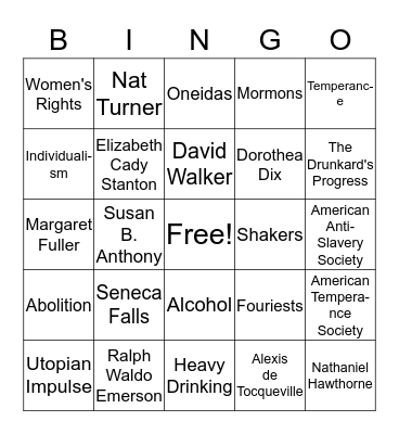 Reform Movements Bingo Card