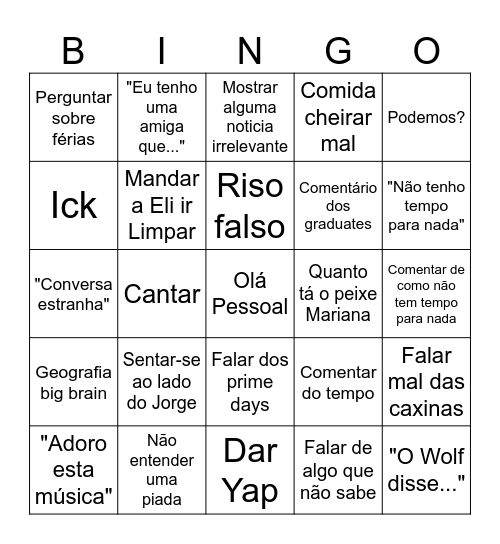 Bingo Seco Bingo Card