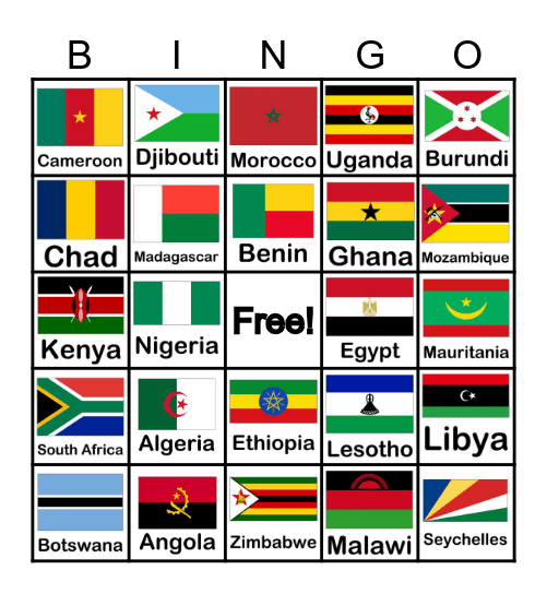 African Flag Bingo Card
