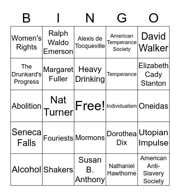 Reform Movement Bingo Card
