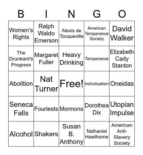 Reform Movement Bingo Card
