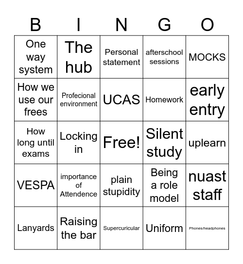 Nuast bingo Card