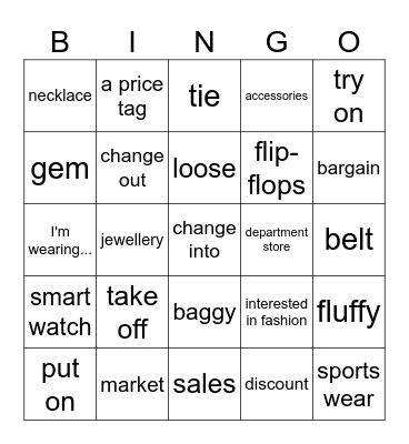 FASHION Bingo Card