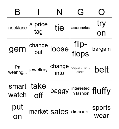 FASHION Bingo Card