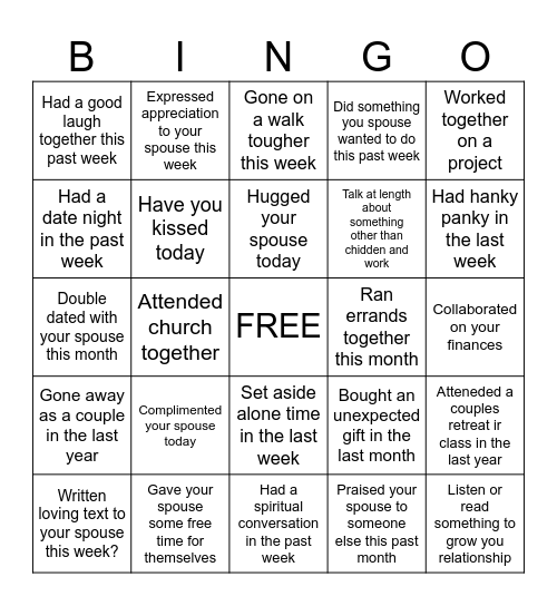 Couples Bingo Card