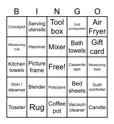 Wedding Shower Bingo Card