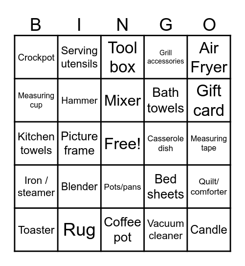 Wedding Shower Bingo Card