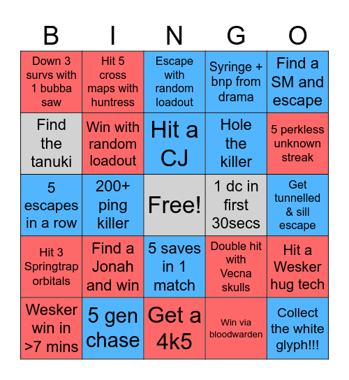 DBD Bingo Card