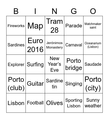 Portugal Bingo Card