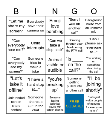 MS Teams Bingo Card