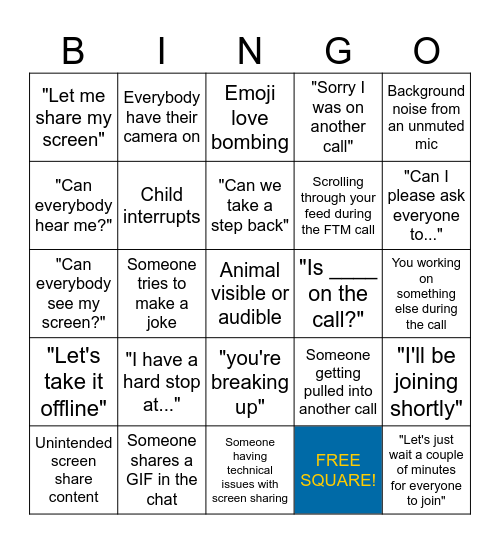 MS Teams Bingo Card
