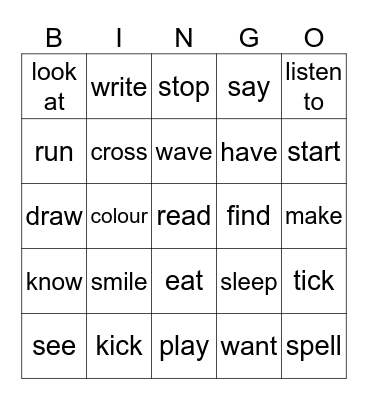 VERBS - Fun For Starters Bingo Card