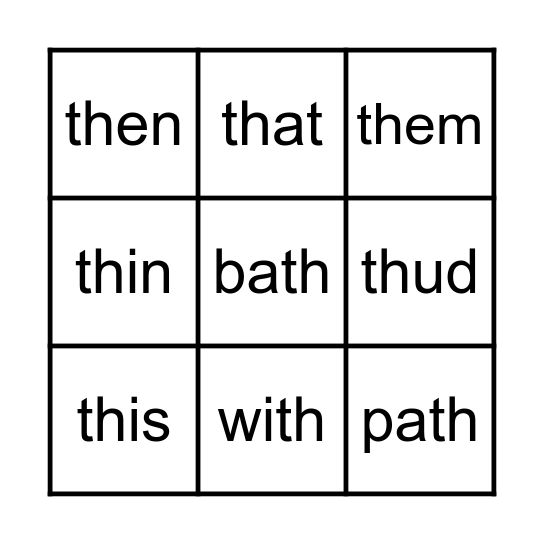 th sound Bingo Card