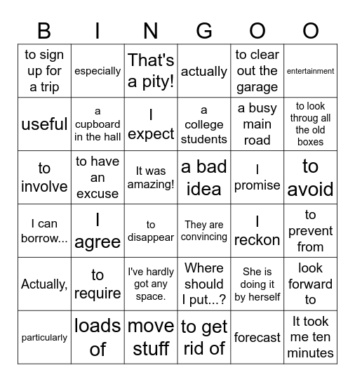 UNIT 1 - Complete B1 Bingo Card